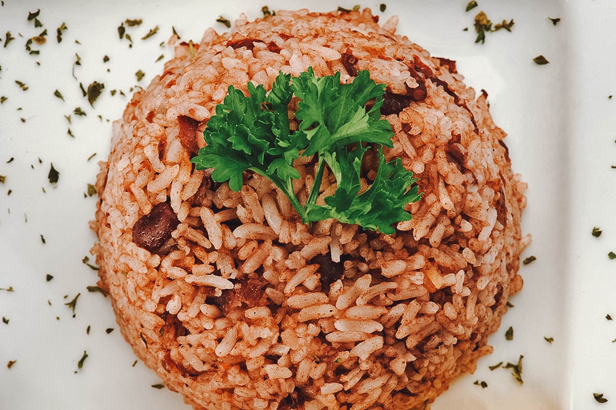 Top view of gallo pinto or rice and beans, the national dish of Costa Rica