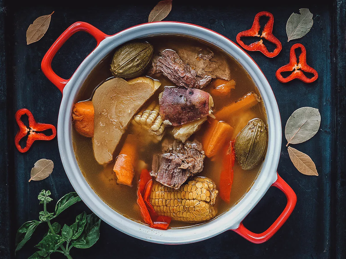 Pot of olla de carne, one of the most popular soups in Costa Rica