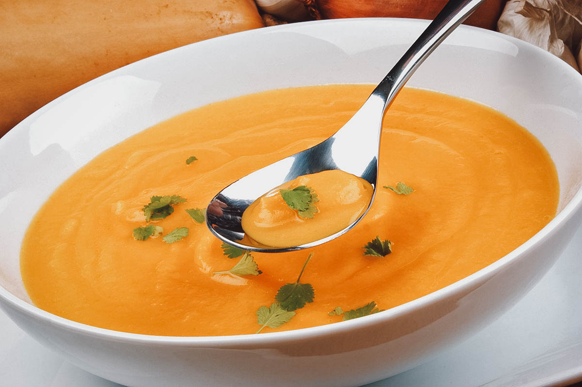 Sopa de pejibaye, a popular plam fruit soup in Costa Rica