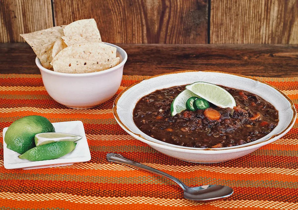 Sopa negra, a popular black bean soup in Costa Rica