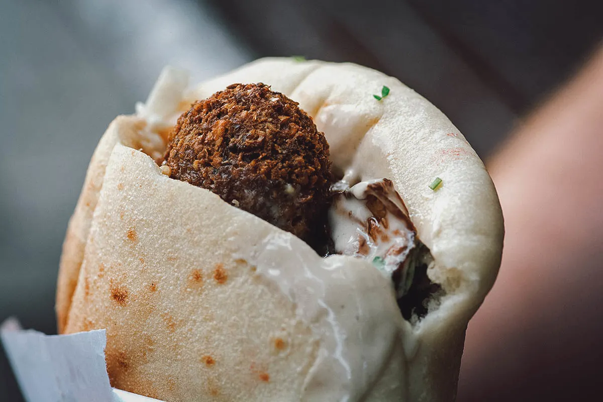 Falafel sandwich in Cairo, one of the most famous traditional Egyptian dishes made with fava beans