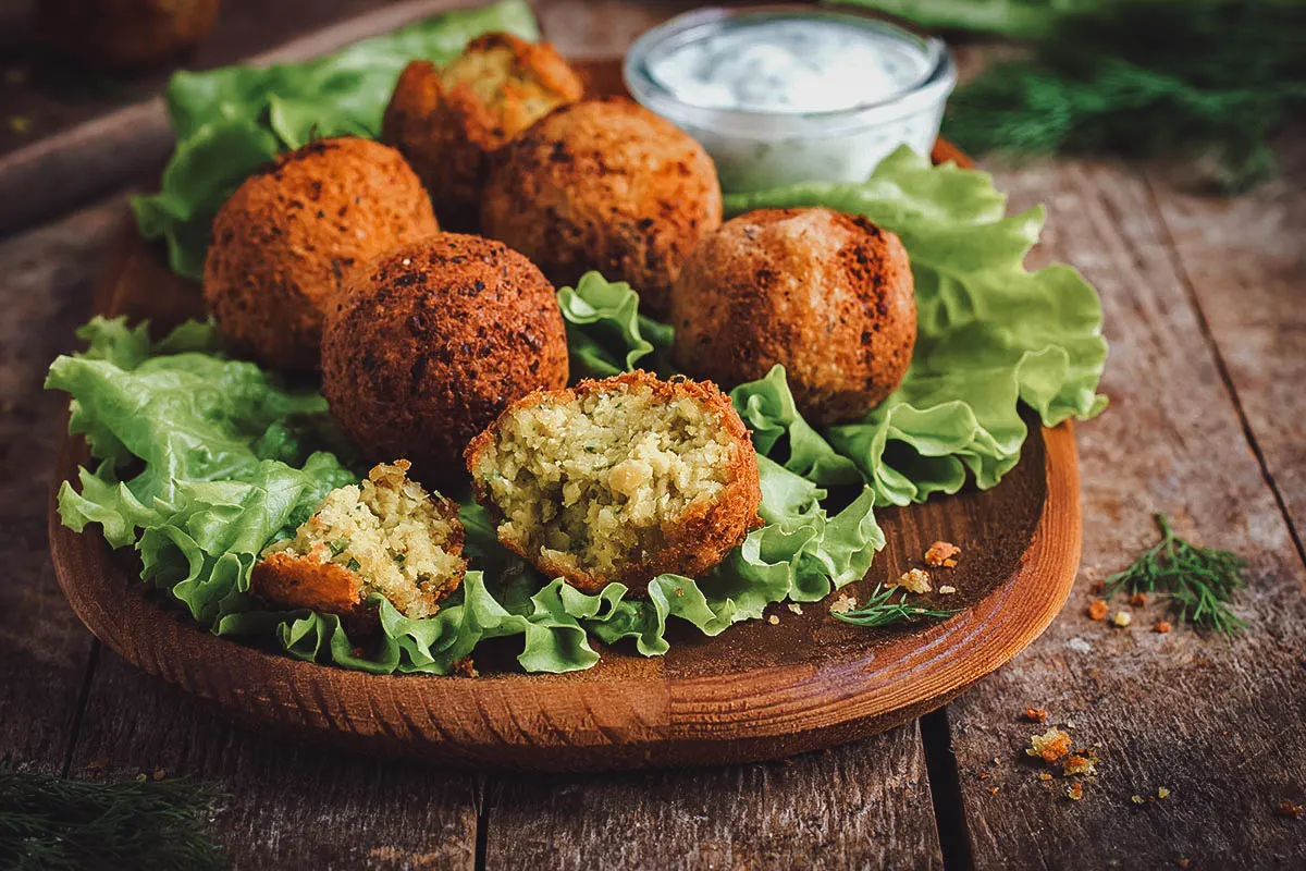 Balls of falafel, an Egyptian food staple and national dish made with fava beans