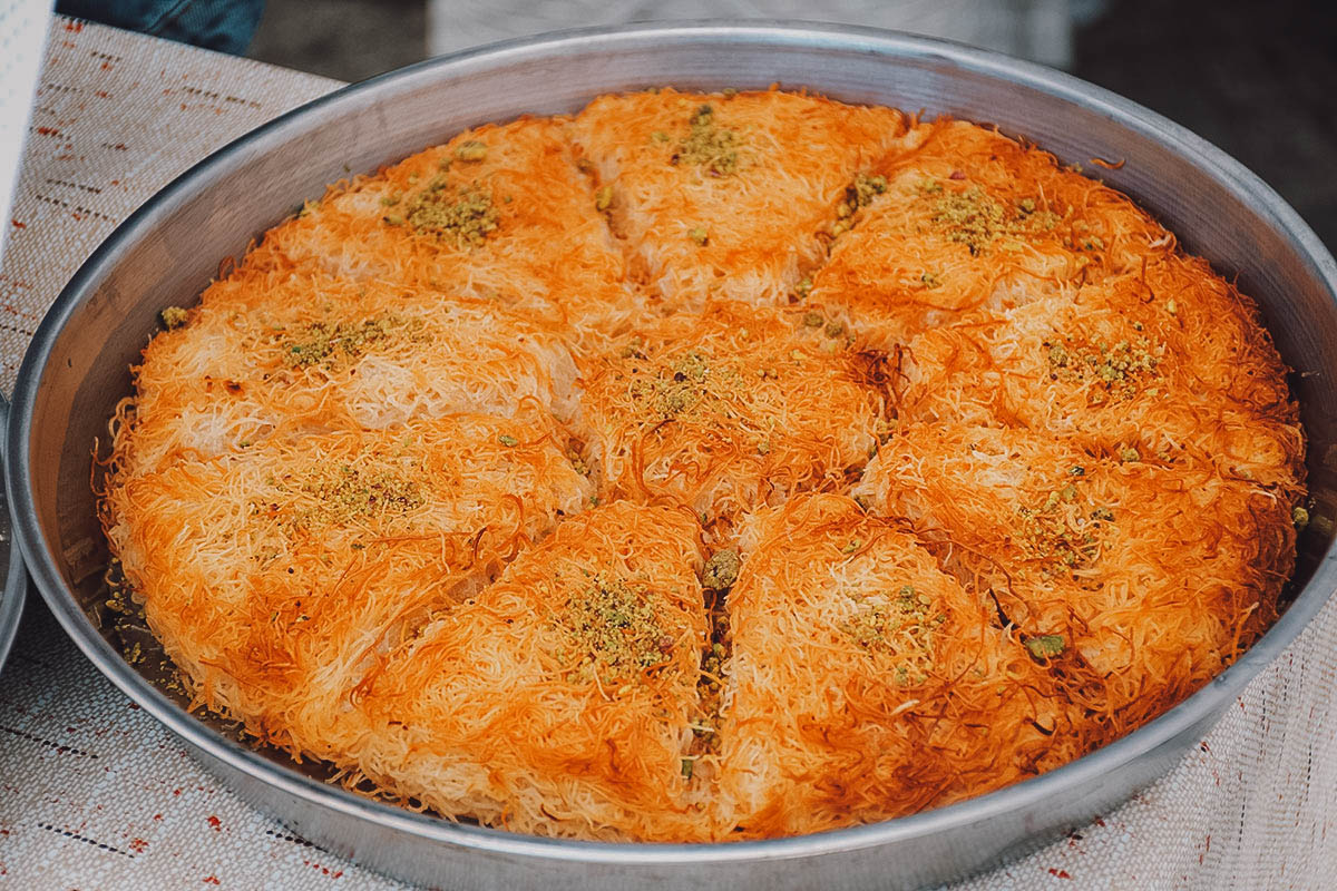 Platter of konafa, a classic dessert in Egyptian cuisine