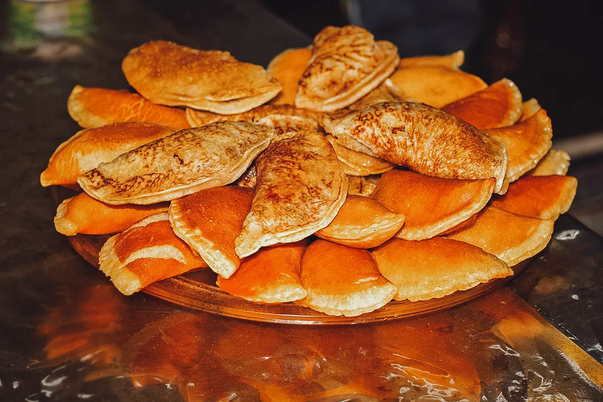 Stack of qatayef in Cairo, one of the most popular street foods in Egypt