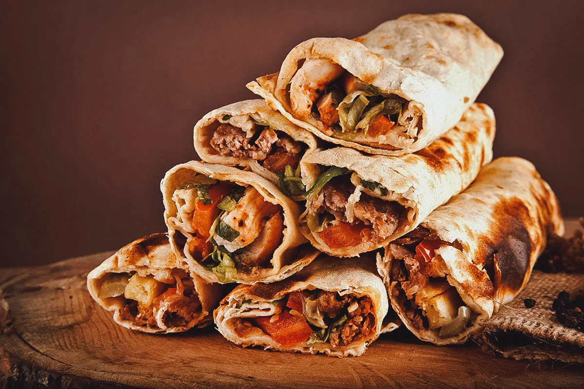 Stack of Egyptian shawarma, a classic street food in Egypt