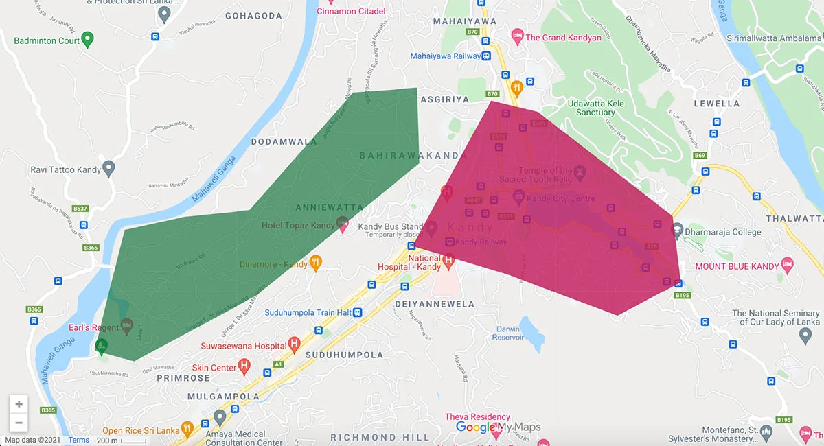 Kandy Hotels Kandy area map