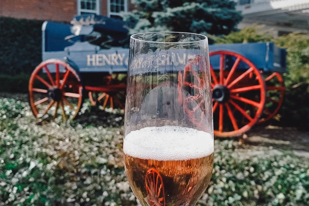 Holding up a glass of wine outside