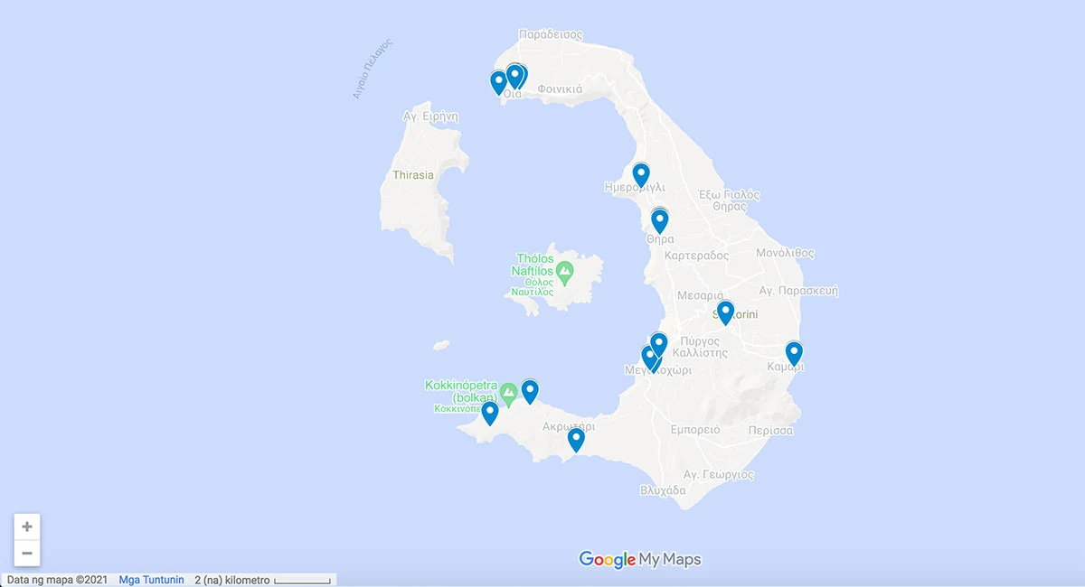 Santorini Food Guide: 9 Must-Eat Restaurants in Santorini, Greece Map with pins