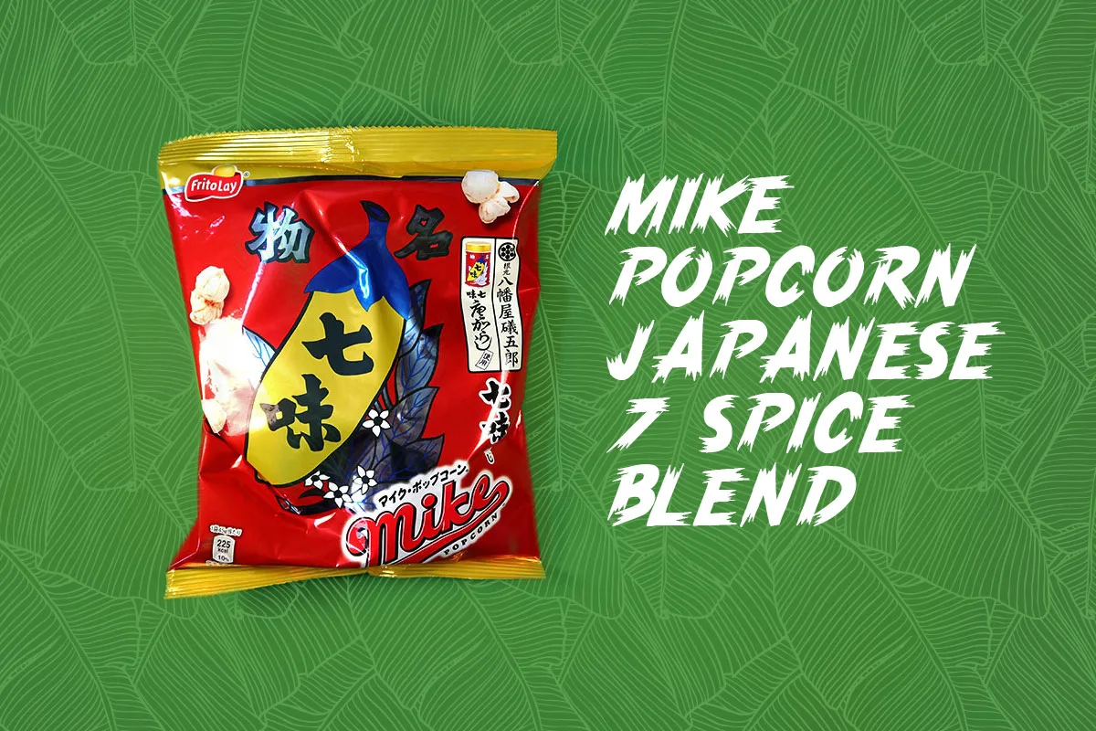 TokyoTreat box contents: Mike Popcorn Japanese 7 Spice Blend, a spicy Japanese snack