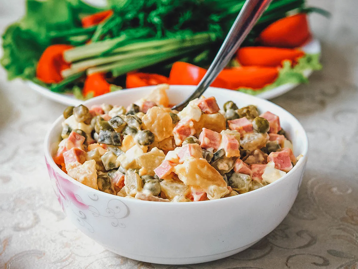Ukrainian Food Bowl of olivier salad