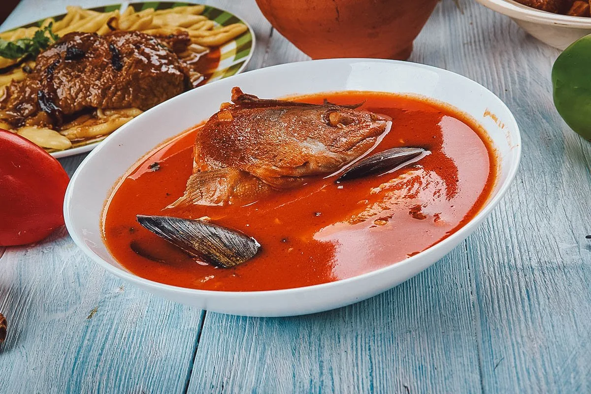 Croatian Food Brudet, a spicy fish stew with intense seafood flavor from coastal Croatia