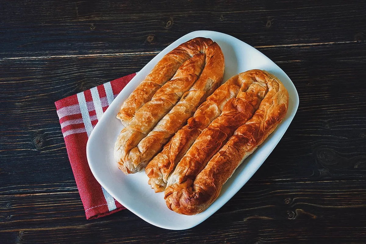 Croatian Food Burek, baked filled pastries made with filo pastry dough