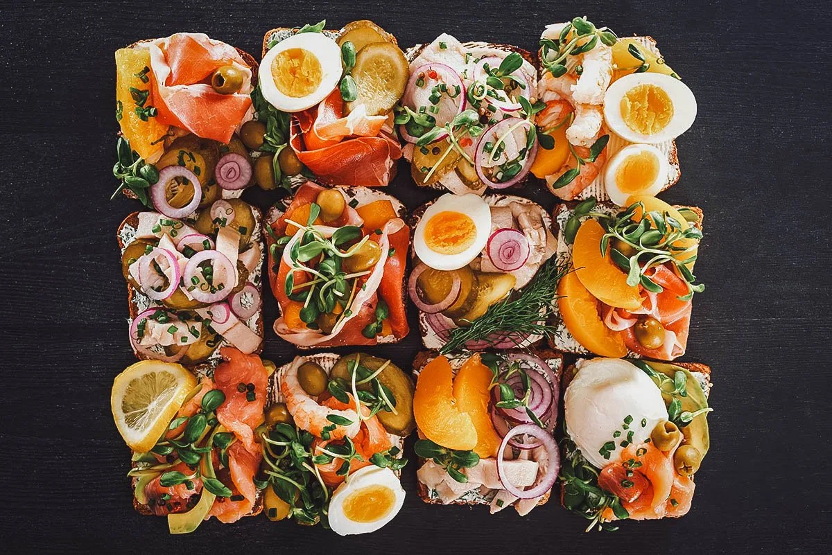 Danish Food Smørrebrød, a Danish classic and national dish of Denmark