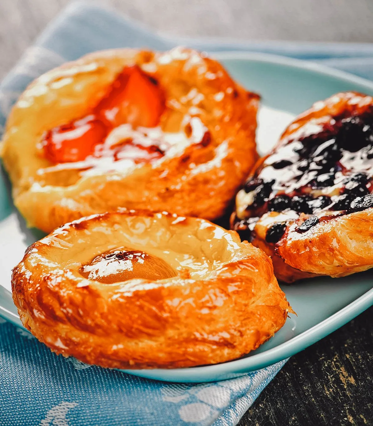 A trio of wienerbrød or Danish pastries