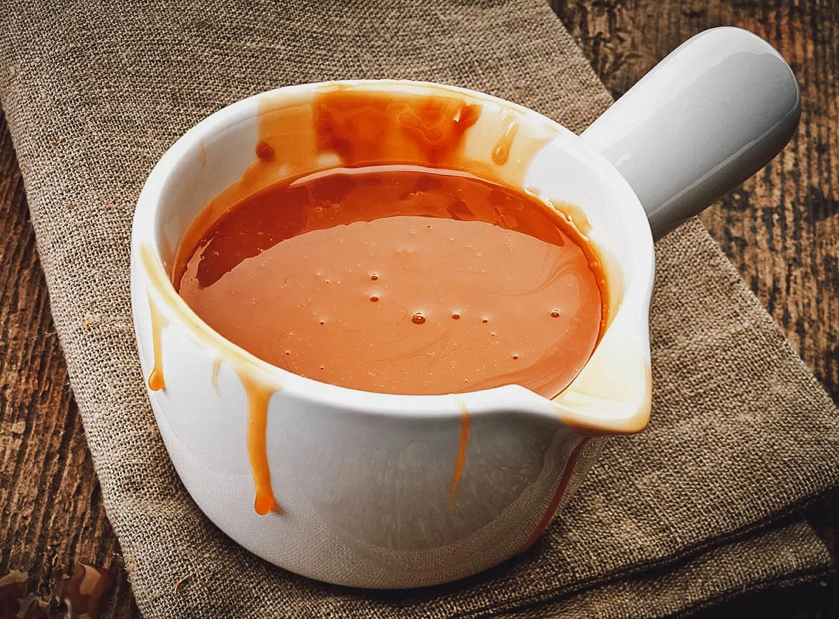 Argentinian Food Freshly made dulce de leche, a popular spread or filling in Argentinian cuisine