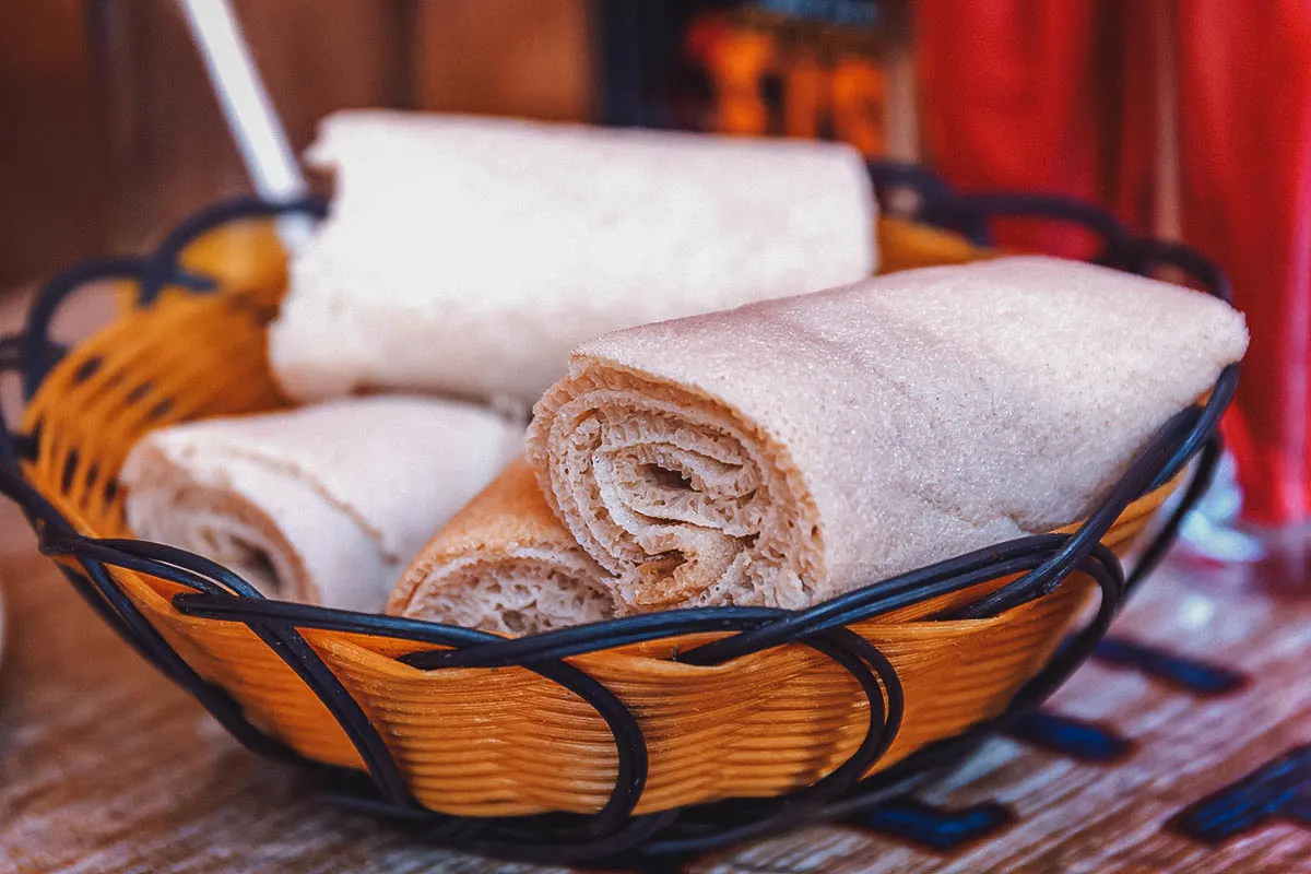 Basket of injera bread