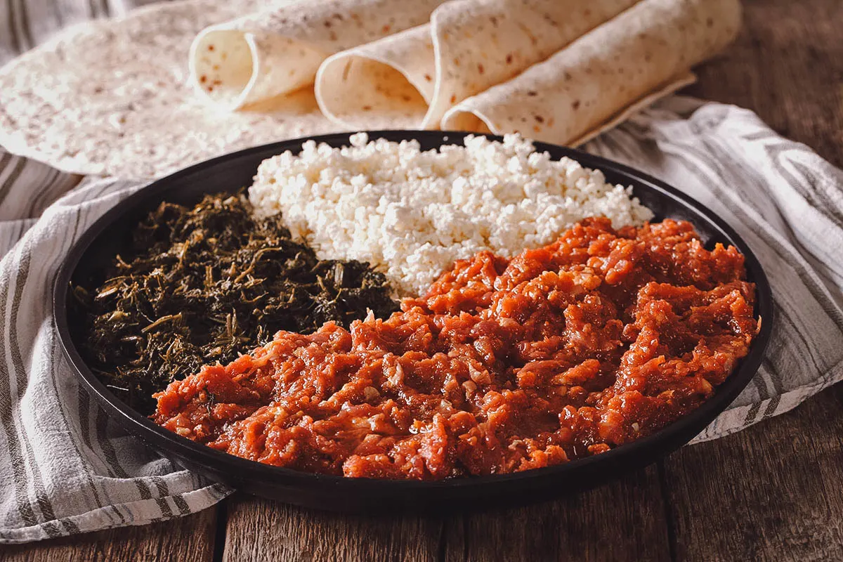 Ethiopian Food Kitfo, a dish of raw minced meat