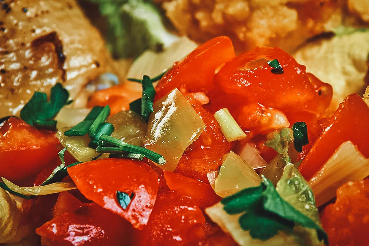 Close-up of timatim salata