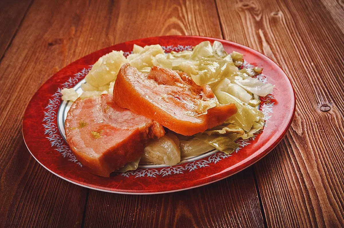 Boiled ham and cabbage, a traditional dish in Ireland