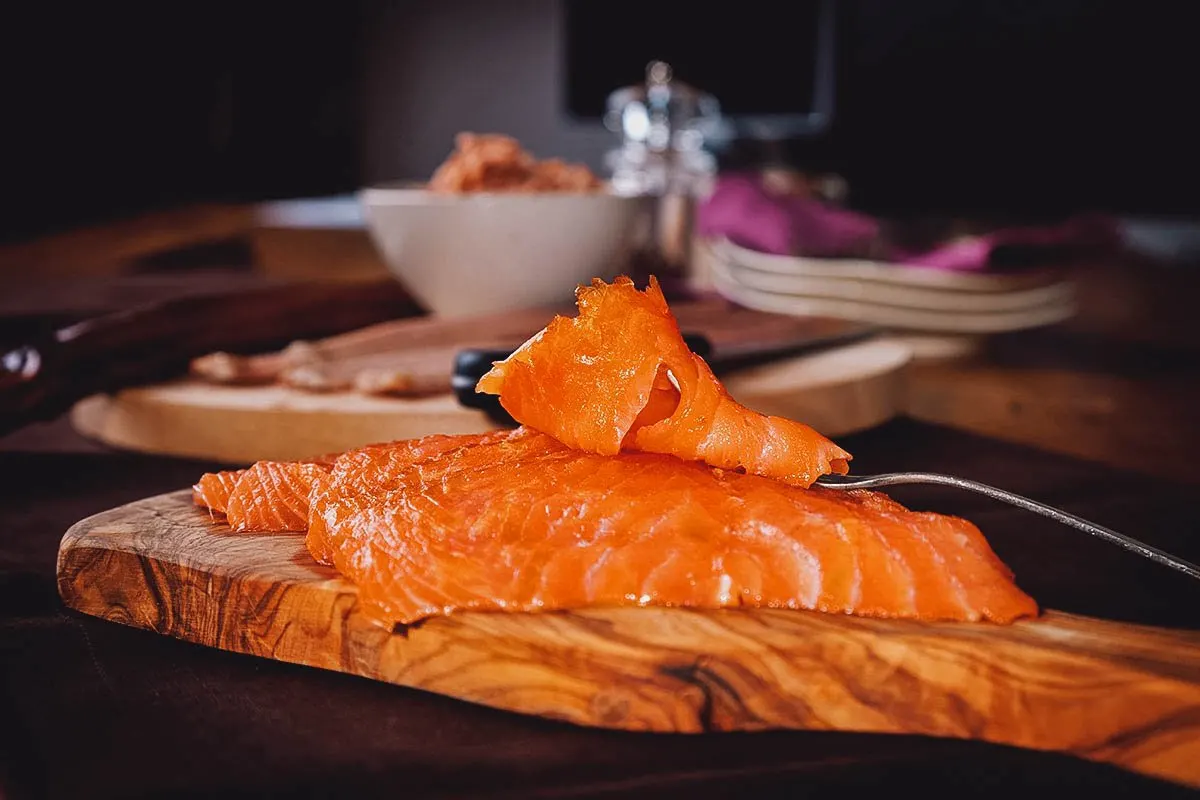 Cured or smoked salmon, one of the most popular traditional foods in Ireland