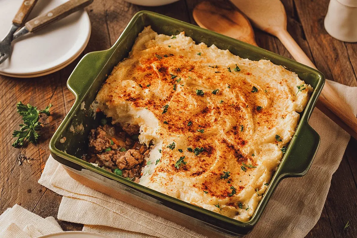Shepherd's pie, a traditional Irish dish made with leftover mashed potatoes
