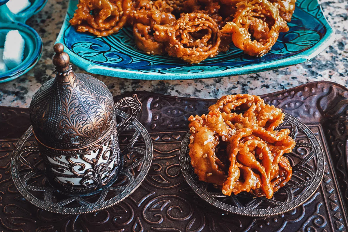 South African Food Chebakia, Moroccan flower-shaped cookie