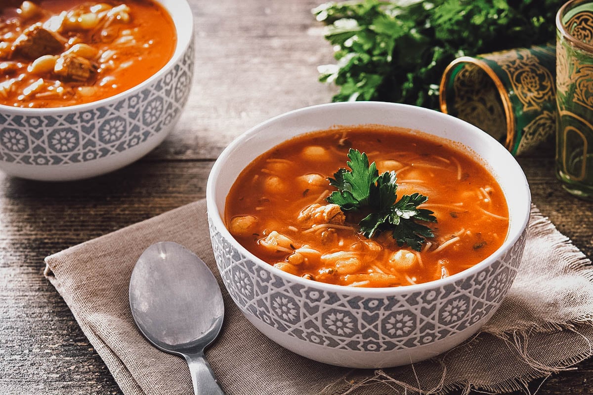 Harira soup, a popular Moroccan tomato-based soup