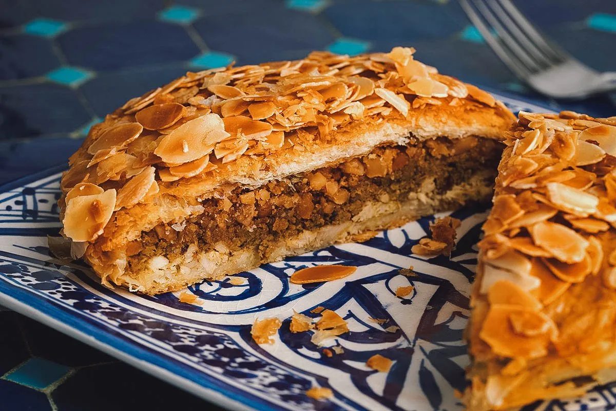 South African Food Pastilla, a flaky pie made with squab or chicken