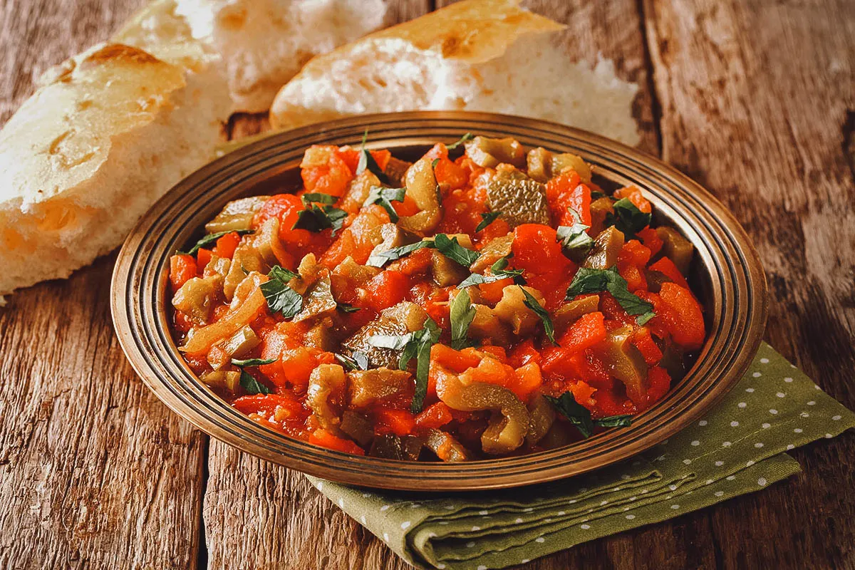 Taktouka, a Moroccan salad made with tomatoes and green peppers