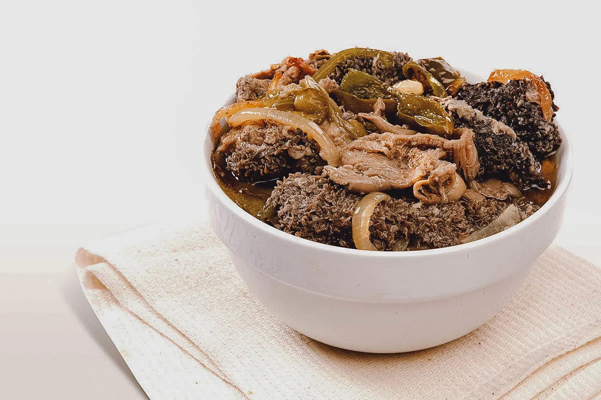 South African Food Mala mogodu, a stew made with tripe and intestines