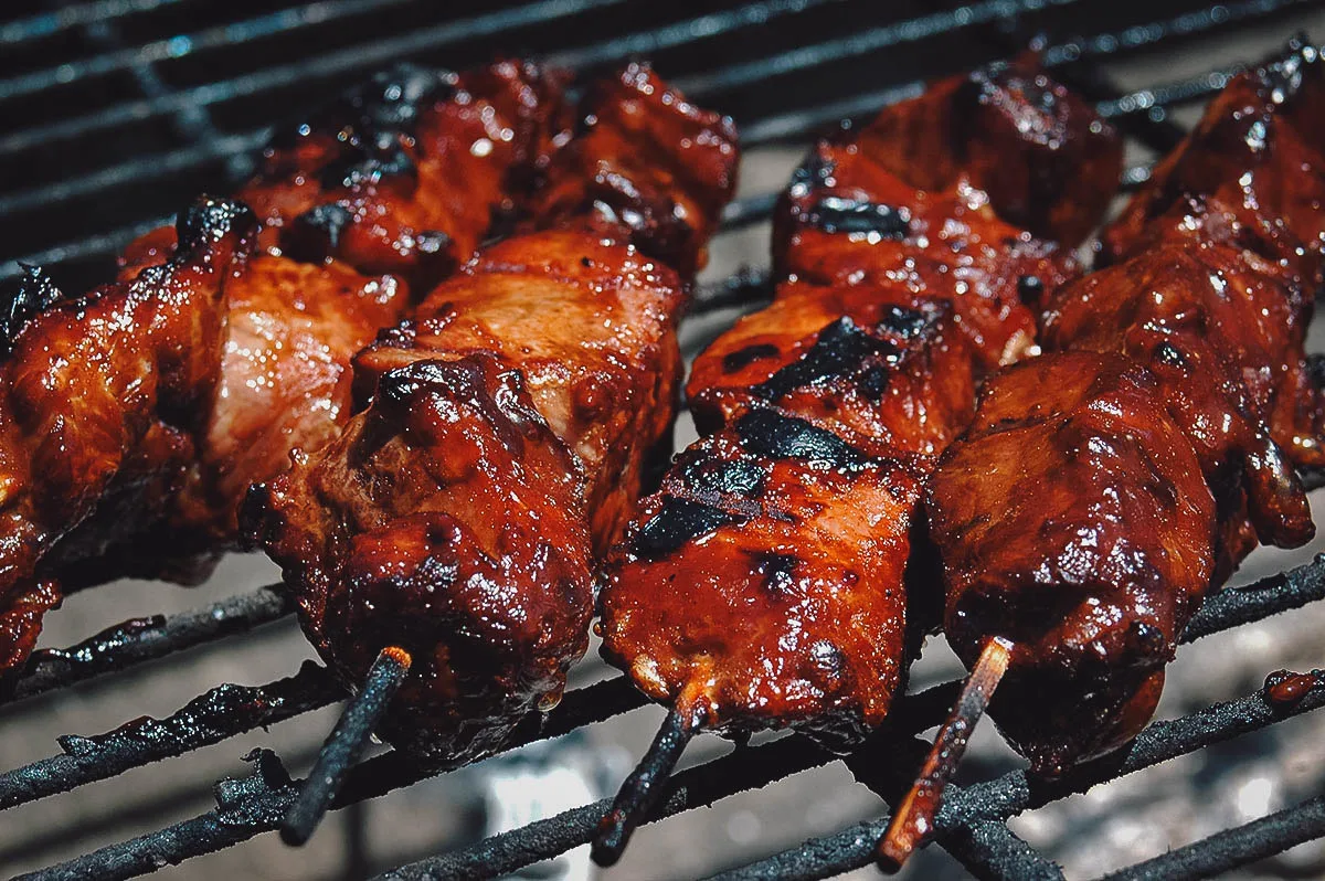 South African Food Sosatie, a Cape Malay dish popular at South African barbecues