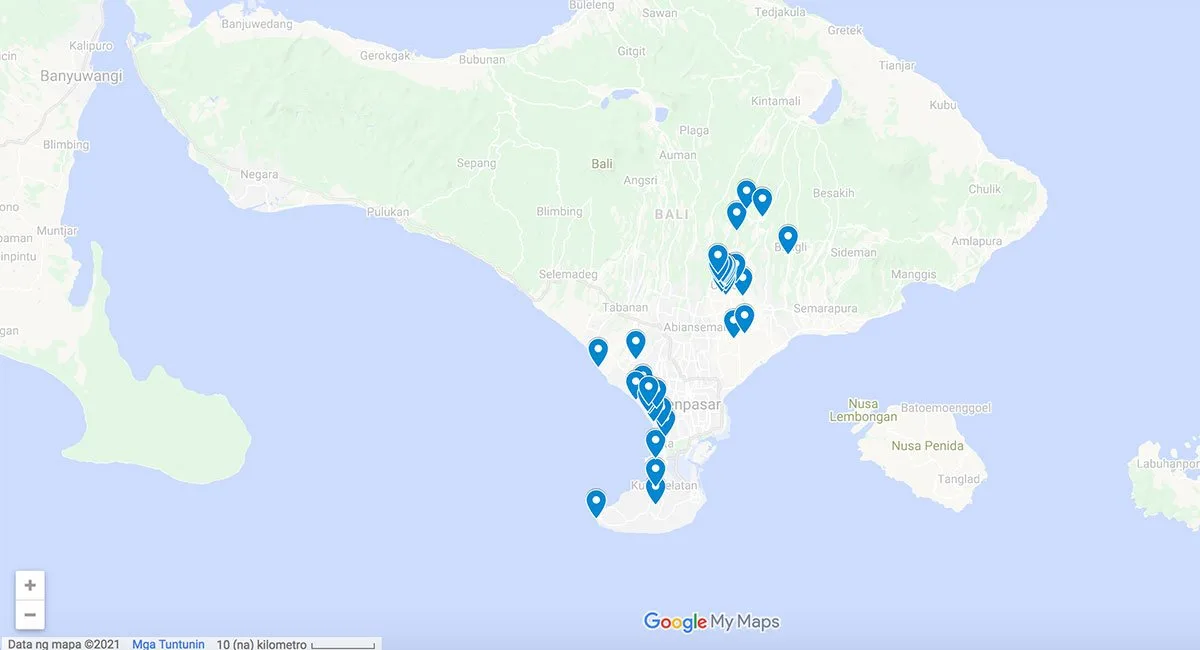 Bali Map Map of Bali, Indonesia with pins