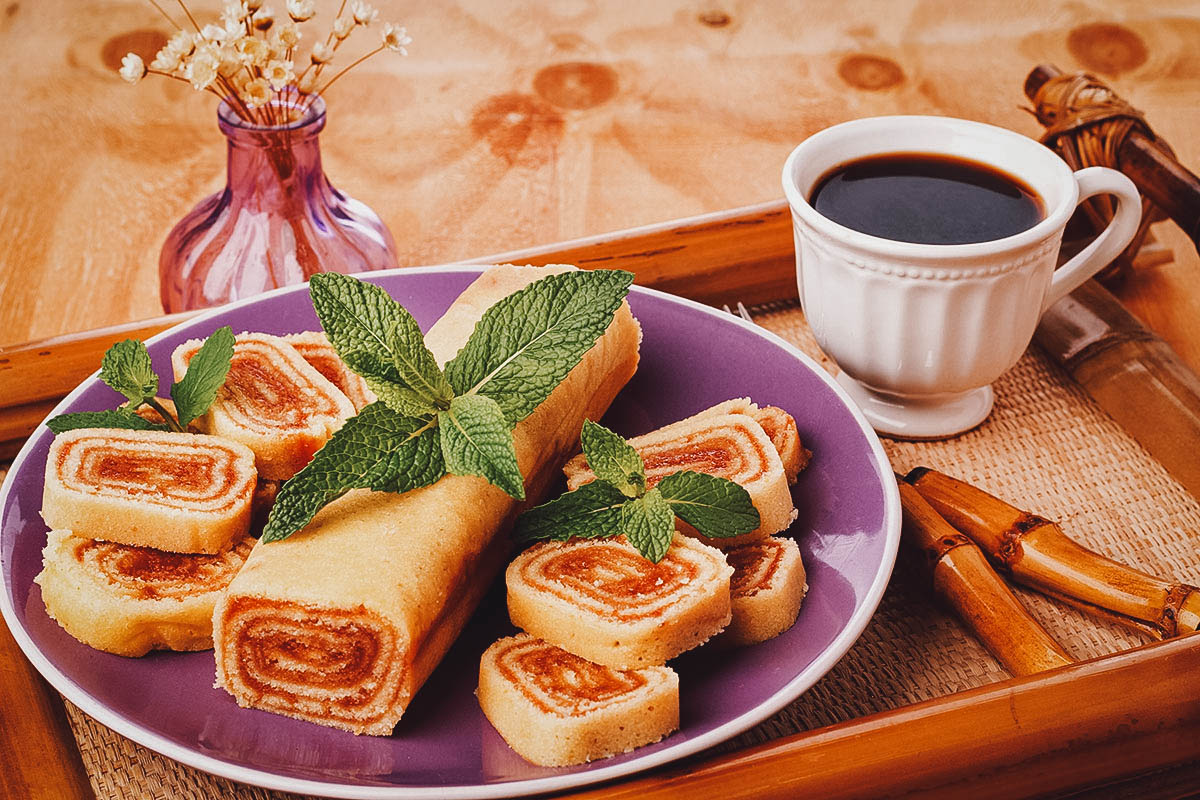 A traditional Brazilian cake roll made with guava jam
