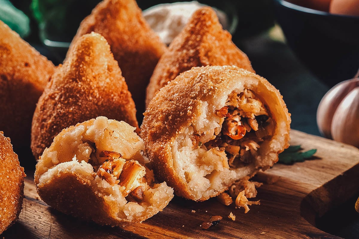 Coxinha, a popular Brazilian dish made with shredded chicken