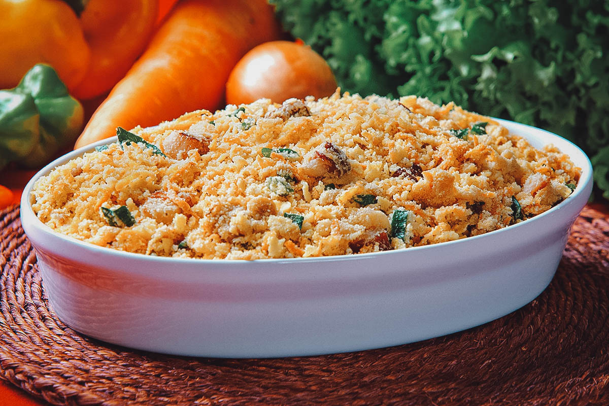 Farofa, one of the most traditional Brazilian dishes made with manioc flour (cassava flour)