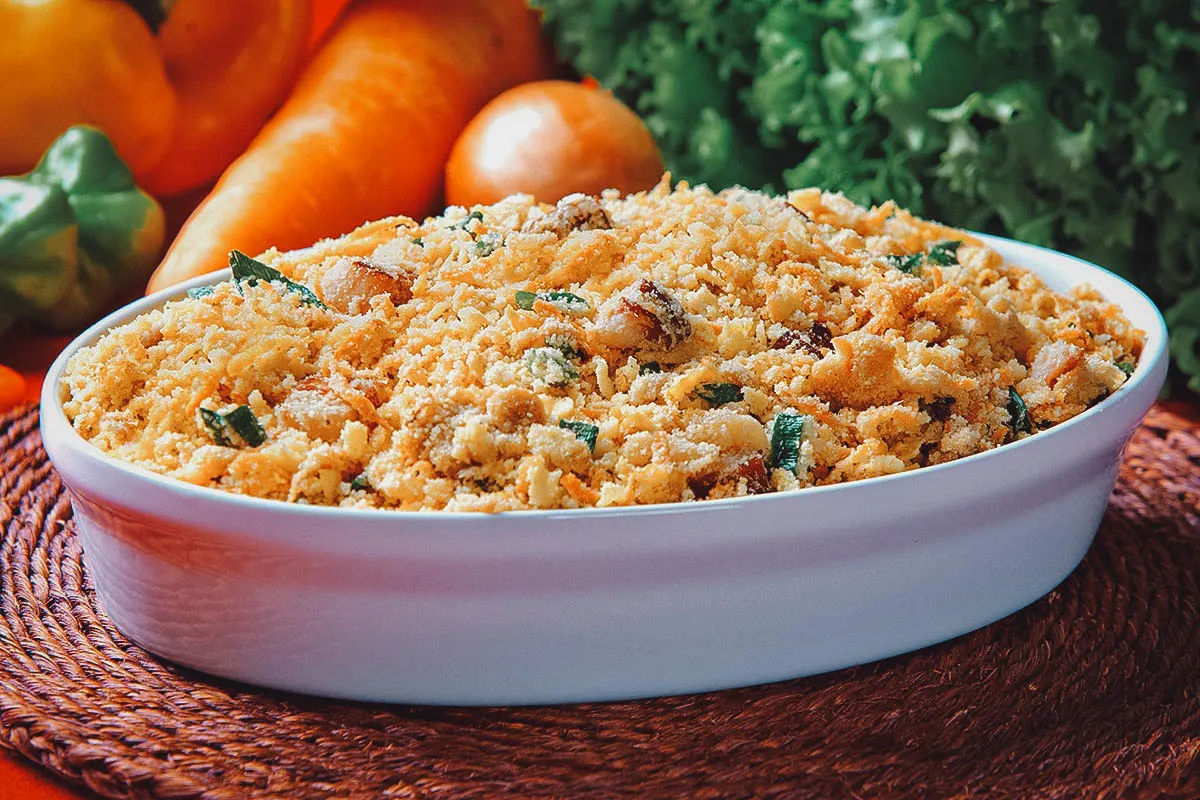 Farofa, one of the most traditional Brazilian dishes made with manioc flour (cassava flour)