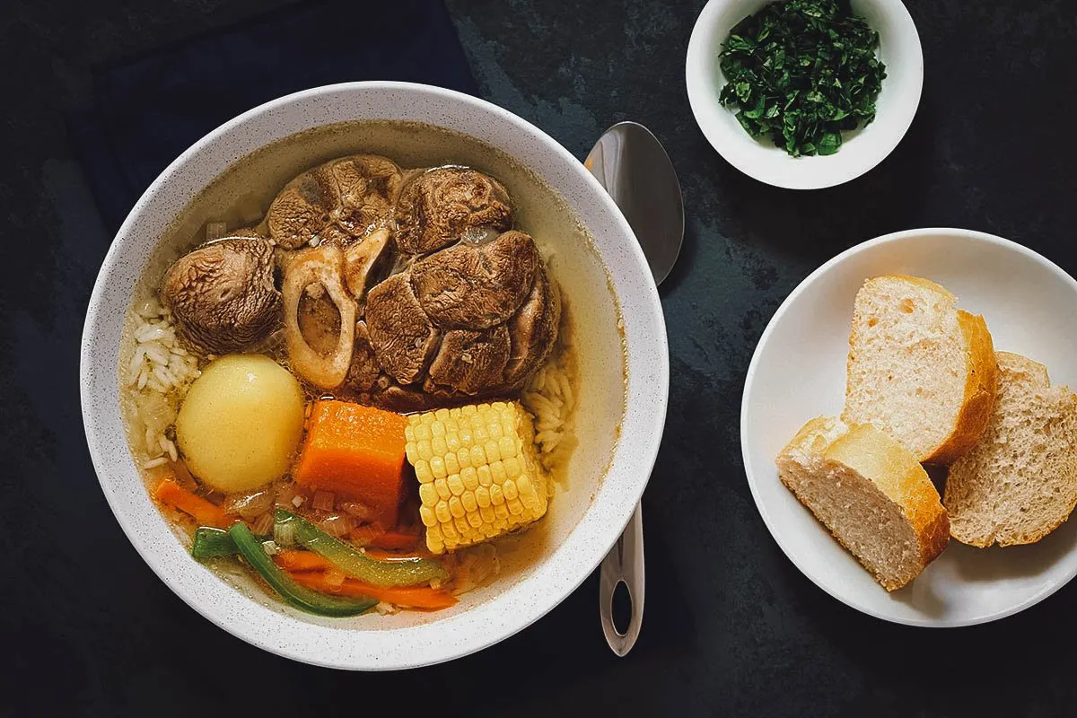 Chilean Food Cazuela de vacuno, a traditional dish made with beef