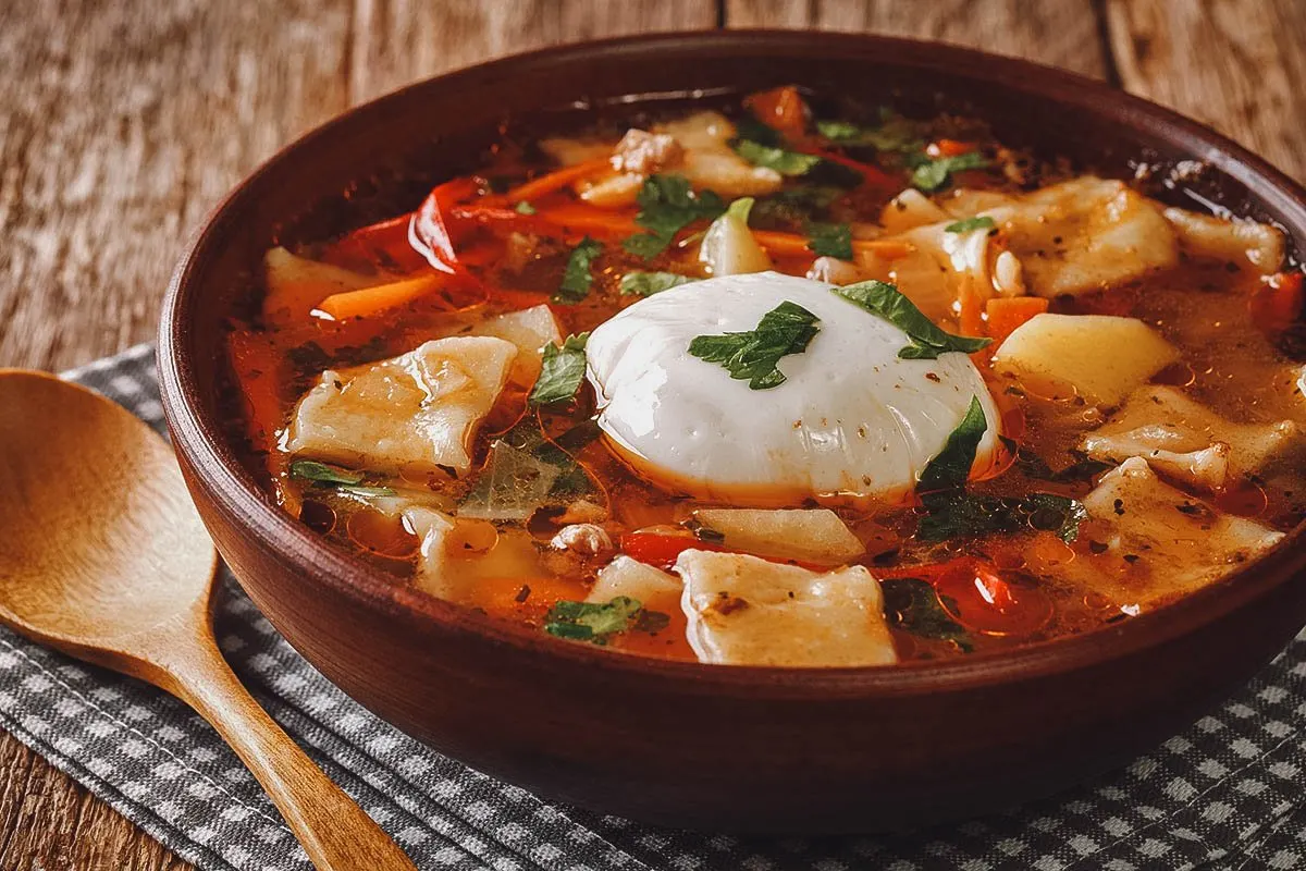 Pantrucas, a typical dish in winter made with dumplings, vegetables, and hot chili peppers