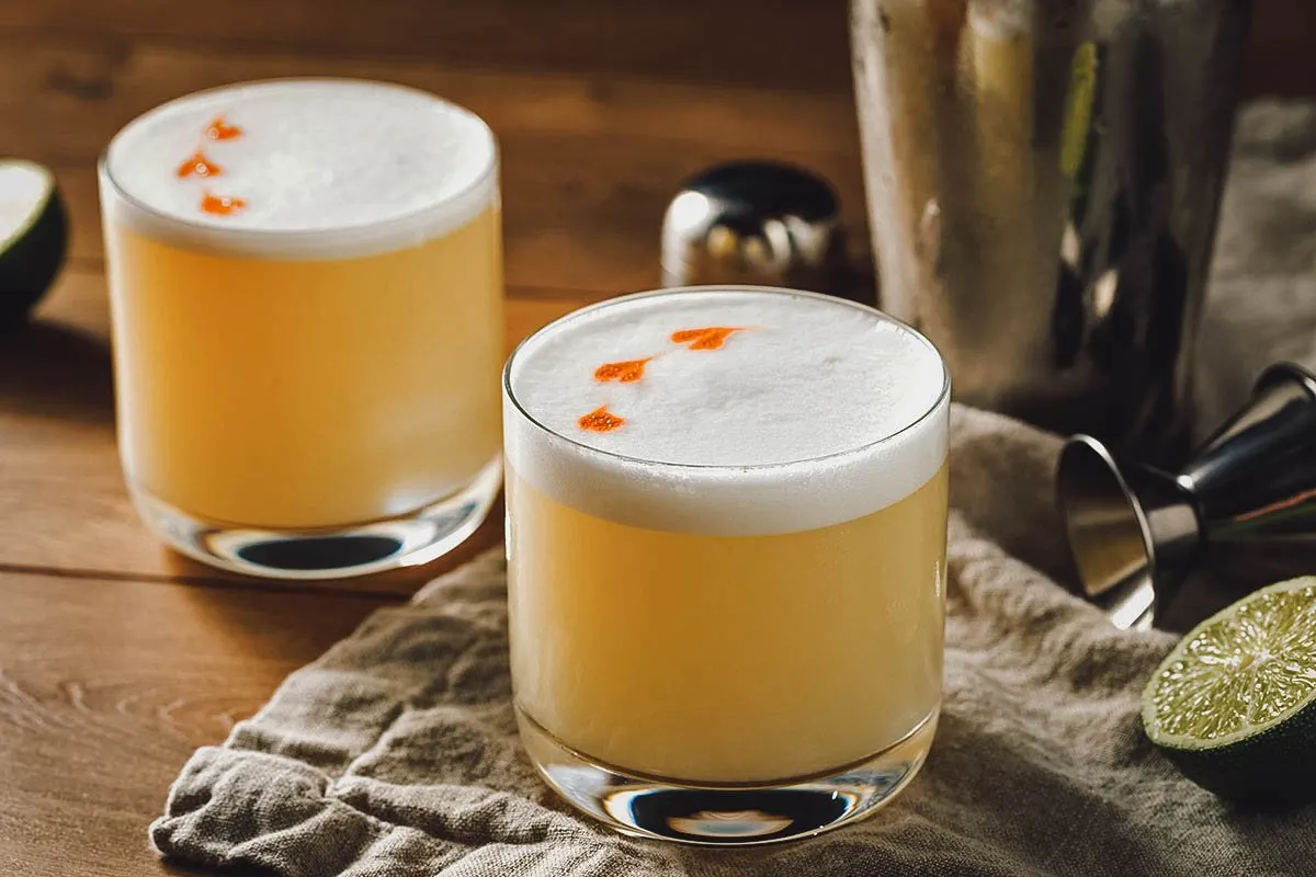 Chilean Food Pisco sour, a classic Chilean cocktail
