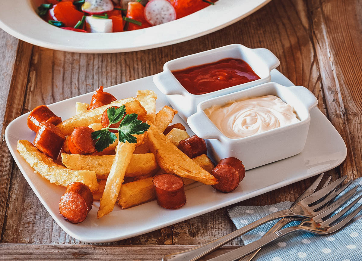 Salchipapas, a popular street food dish in Chile