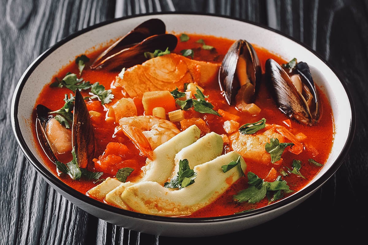 Caldillo de mariscos, a typical Chilean dish made with seafood