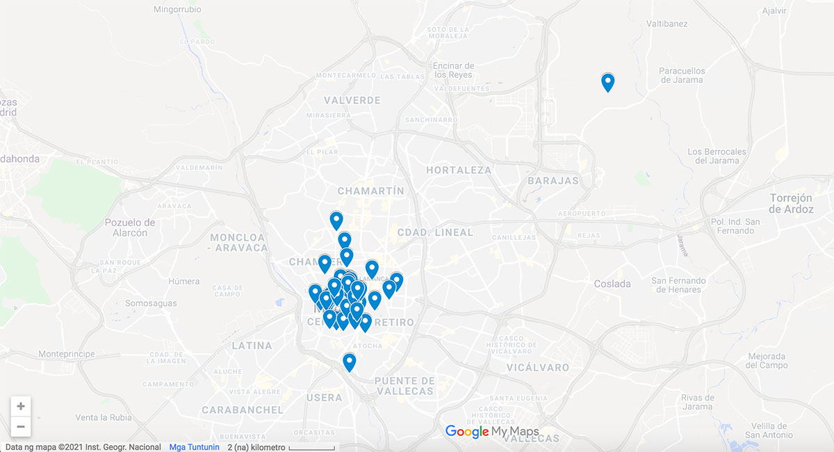 Map of Madrid with pins