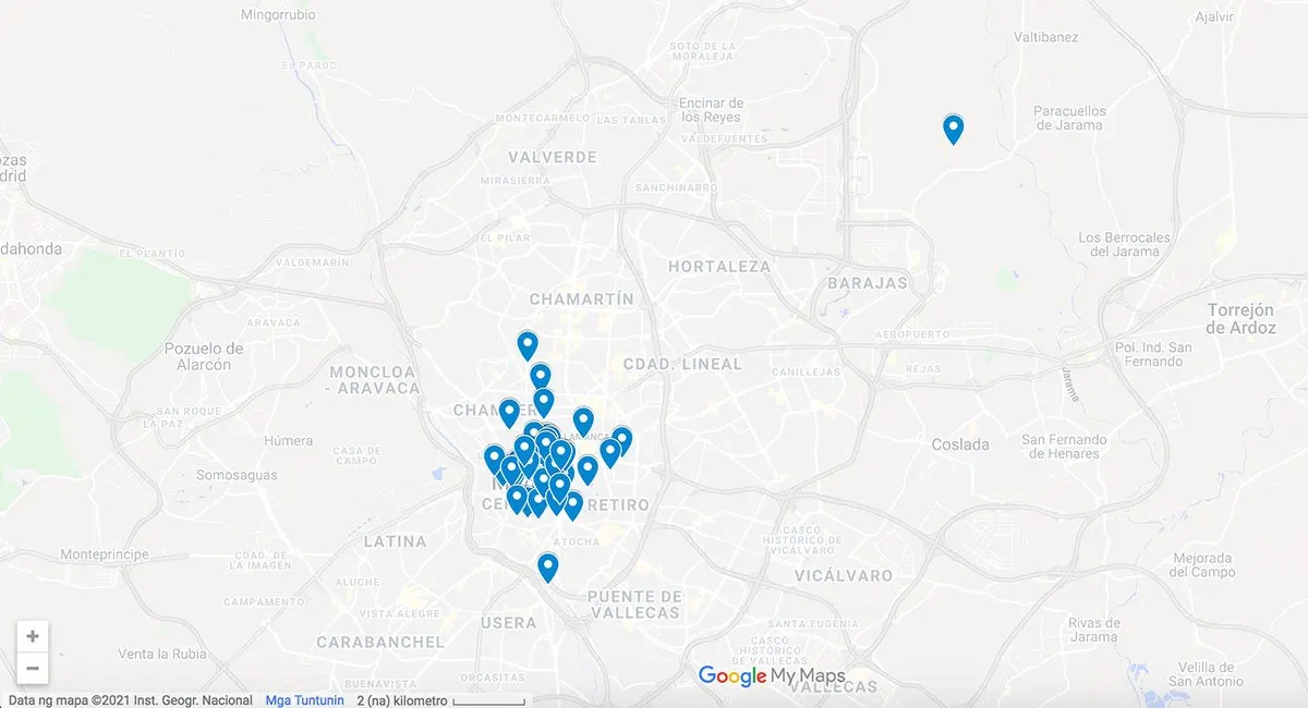 Map of Madrid with pins