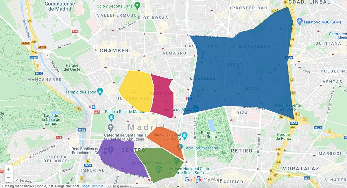 Area map of Madrid, Spain