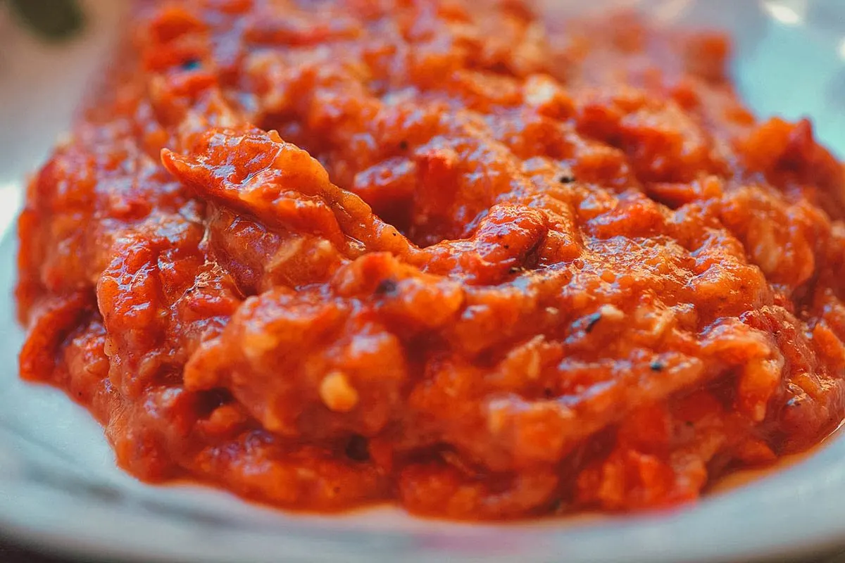Romanian Food Ardei copti, a Romanian roasted pepper salad