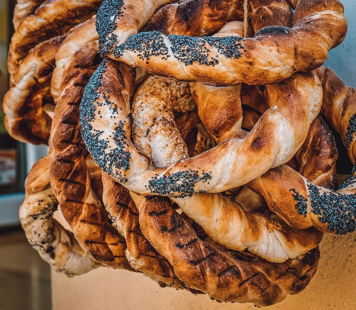 Romanian Food Covrigi pretzels, a popular Romanian street food