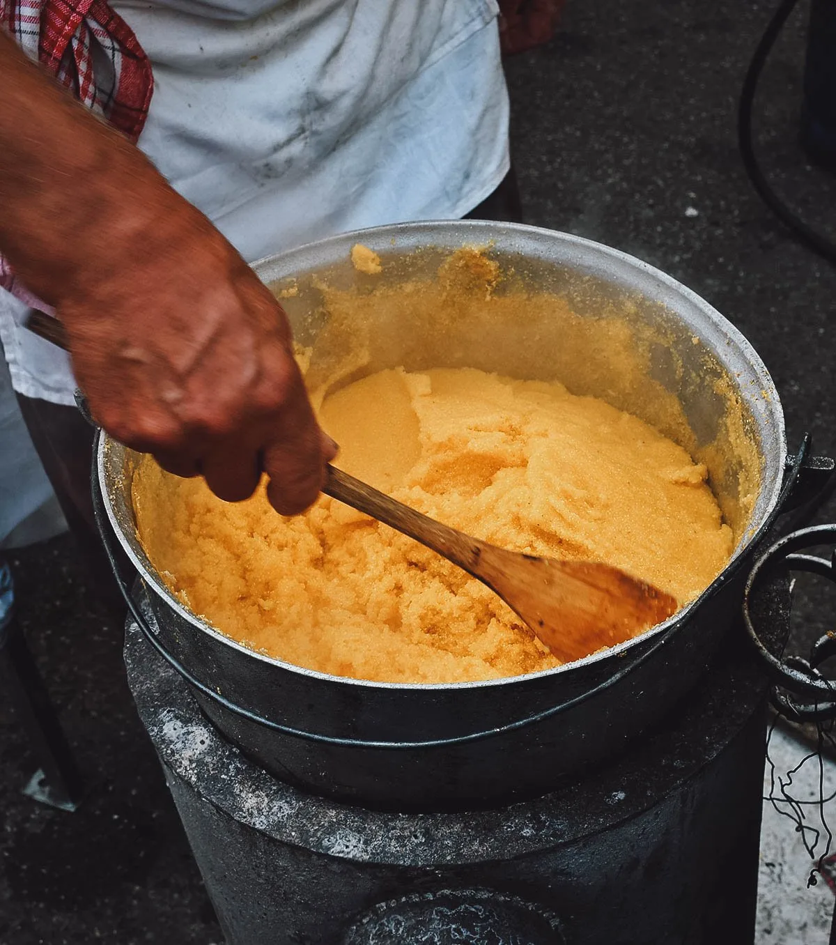 Mamaliga, a very popular Romanian food made with boiled cornmeal (not corn flour!)