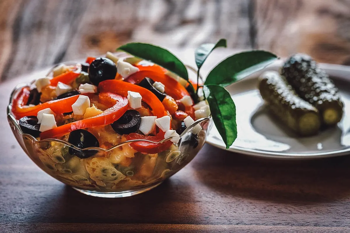 Romanian Food Salata de boeuf, a type of Romanian beef salad similar to Russian salad