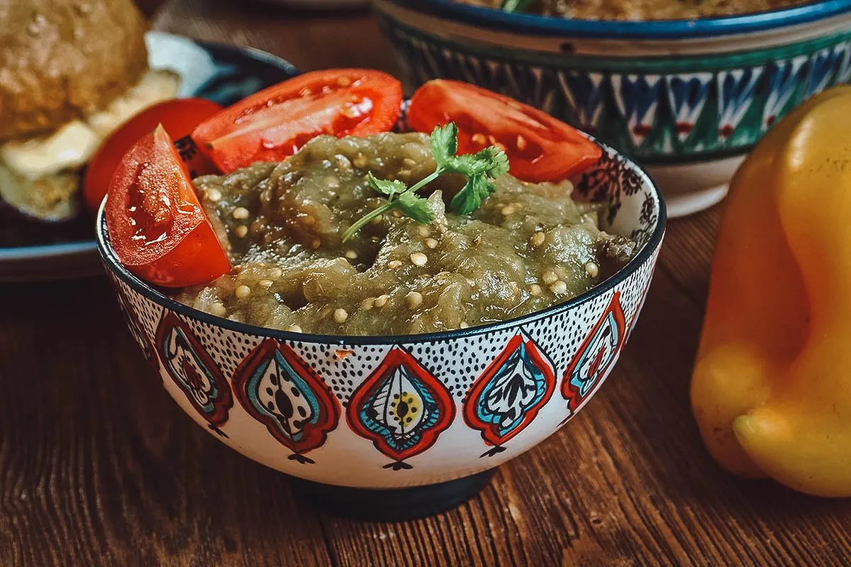 Romanian Food Salata de vinete, a type of Romanian eggplant salad or sip