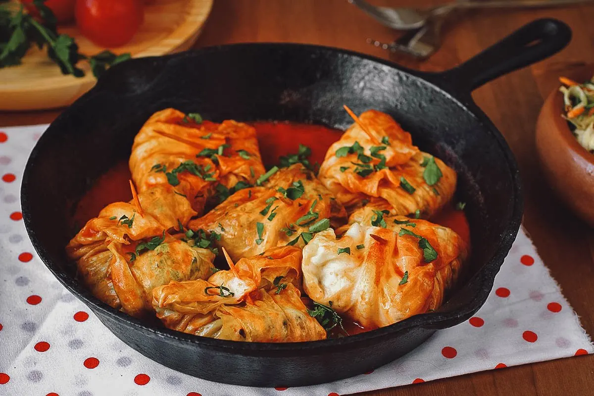 Romanian Food Sarmale or stuffed cabbage rolls, one of the most beloved traditional foods in Romania
